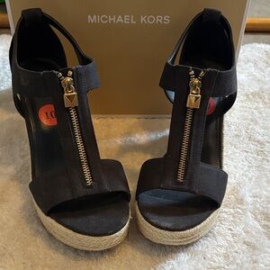 Michael Kors Black Wedges with Gold Zipper size 10